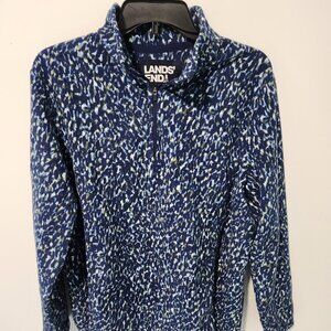 Lands' End Women's Blue & White Speckled Long Sleeve 1/4 Zip Pullover - XL